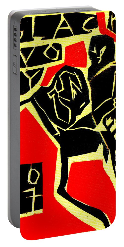 Piano Portable Battery Charger featuring the digital art Piano Player Black Ivory Woodcut Poster 31 by Edgeworth Johnstone