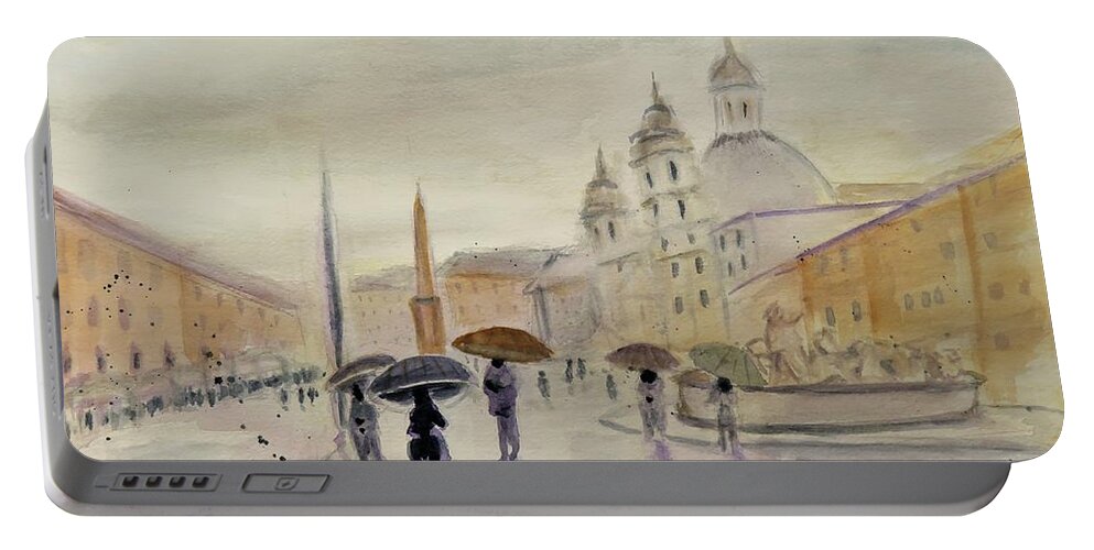 Rome Portable Battery Charger featuring the painting Piazza Navona Roma by Laurie Morgan