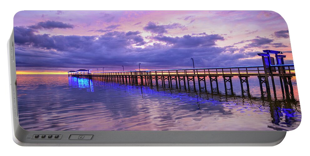 Sunrise Portable Battery Charger featuring the photograph Pier Blues 3 by Christopher Rice