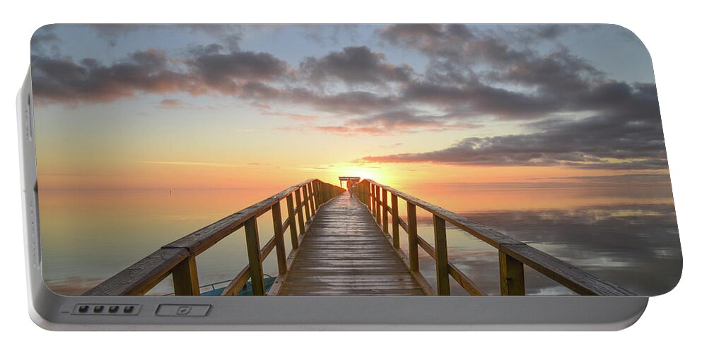 Pier Portable Battery Charger featuring the photograph Pier Into the Sunrise by Christopher Rice