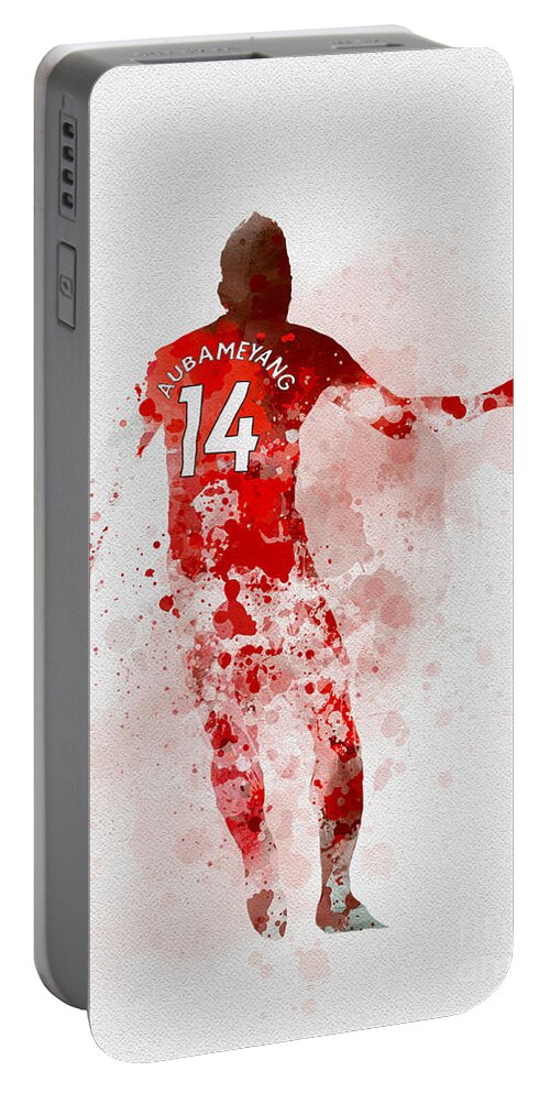 Pierre Emerick Aubameyang Portable Battery Charger featuring the mixed media Pierre-Emerick Aubameyang by My Inspiration