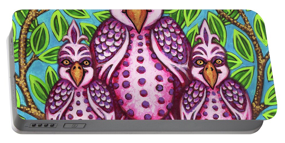 Animal Portrait Portable Battery Charger featuring the painting Pink Bird Trio by Amy E Fraser