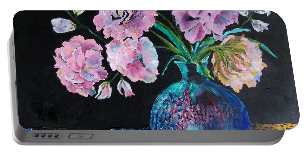 Floral Portable Battery Charger featuring the painting Pink Fantasies by Lisa Boyd