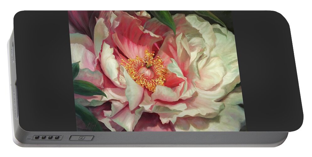 Flowers Portable Battery Charger featuring the painting Pink Peonie by Lynne Pittard
