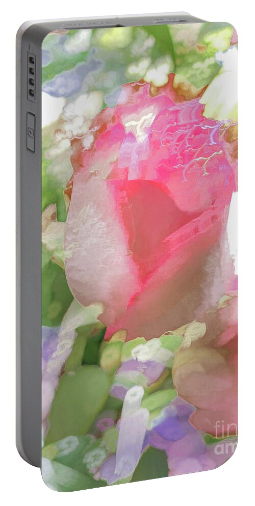 Abstract Portable Battery Charger featuring the photograph Pink Rose Pastel Abstract by Phillip Rubino