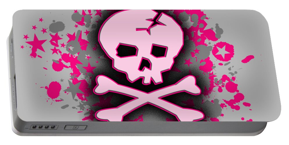 Skull Portable Battery Charger featuring the digital art Pink Skull Splatter Graphic by Roseanne Jones