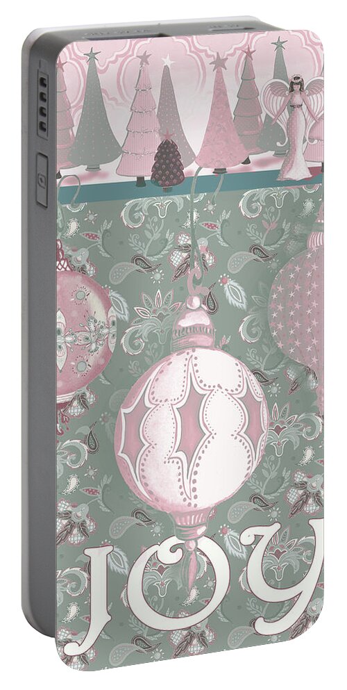 Pink Portable Battery Charger featuring the painting Pink Wonderland Joy by Andi Metz