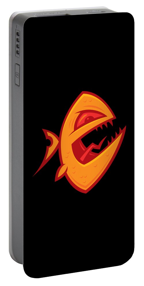 Fish Portable Battery Charger featuring the digital art Piranha by John Schwegel