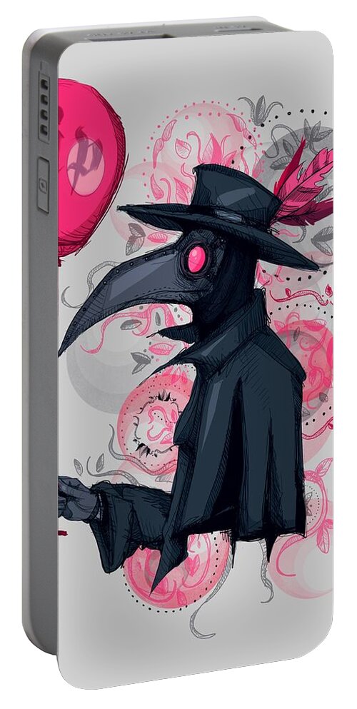 Plague Portable Battery Charger featuring the drawing Plague Doctor Balloon by Ludwig Van Bacon
