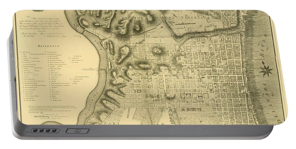 Philadelphia Portable Battery Charger featuring the mixed media Plan of the City of Philadelphia and Its Environs shewing the improved parts, 1796 by John Hills