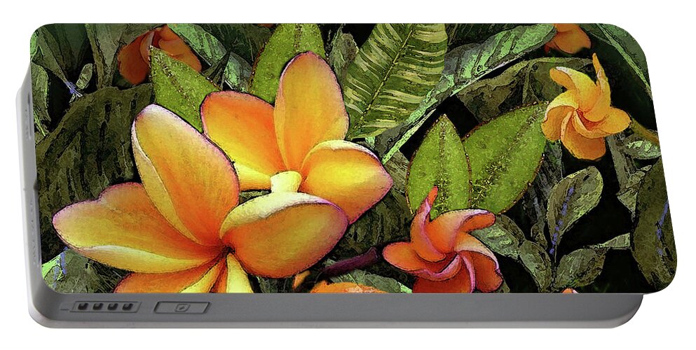 Plumeria Portable Battery Charger featuring the digital art Plumeria At First Light by J Marielle