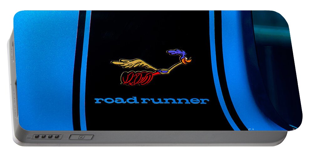 Roadrunner Portable Battery Charger featuring the photograph Plymouth Roadrunner Decal by Anthony Sacco