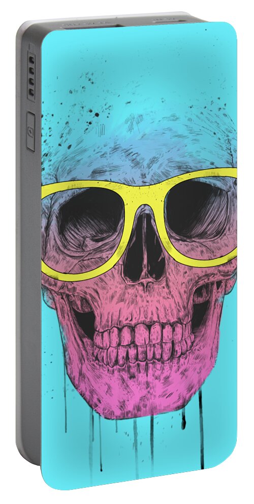 Skull Portable Battery Charger featuring the mixed media Pop art skull with glasses by Balazs Solti