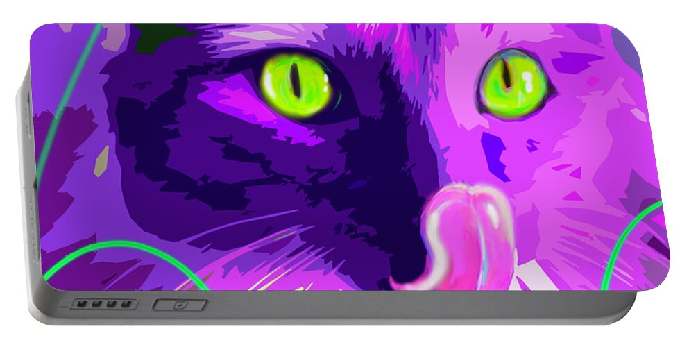 Dizzycats Portable Battery Charger featuring the painting pOpCat Slick by DC Langer