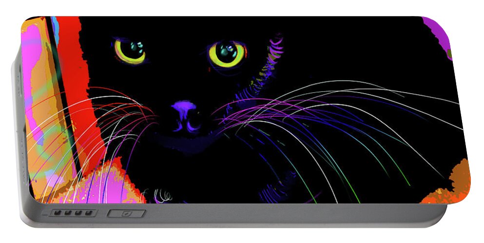 Raven Portable Battery Charger featuring the painting pOpCat Sweet Baby Raven by DC Langer