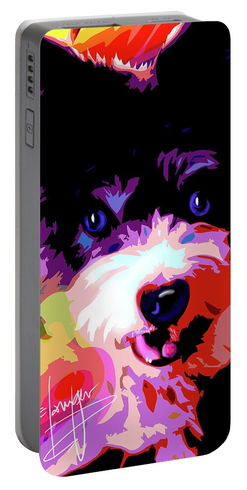 Roxy Portable Battery Charger featuring the painting pOpDog Roxy by DC Langer