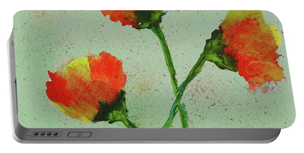 Poppies Portable Battery Charger featuring the painting Poppies by Karen Fleschler