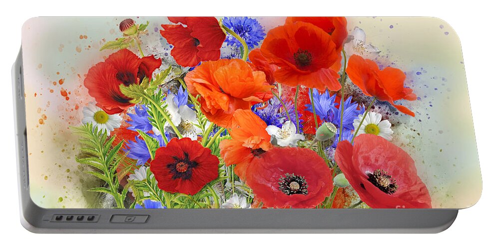 Poppies Portable Battery Charger featuring the digital art Poppies by Morag Bates