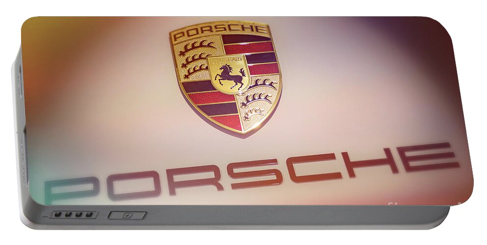 Porsche Logo Portable Battery Charger featuring the photograph Porsche Car Emblem Angled by Stefano Senise