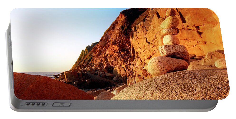 Porth Nanven Portable Battery Charger featuring the photograph Porth Nanven Stone Stack by Terri Waters