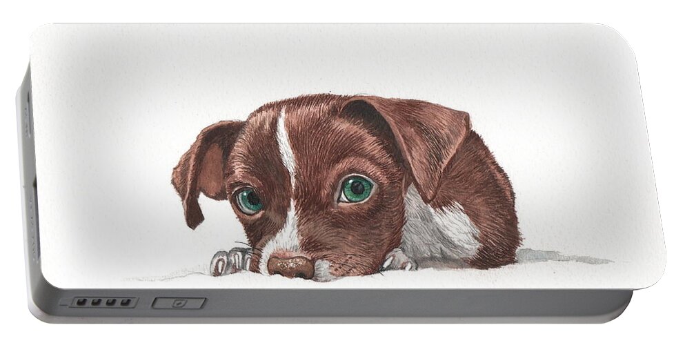 Chocolate Portable Battery Charger featuring the painting Portrait of a Chihuahua puppy in watercolor by Christopher Shellhammer