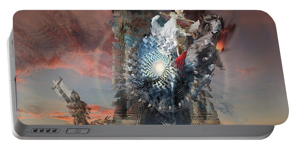 Horseman Portable Battery Charger featuring the digital art Post-tribulation Rapture or Seventh Horseman of Apocalypse by George Grie