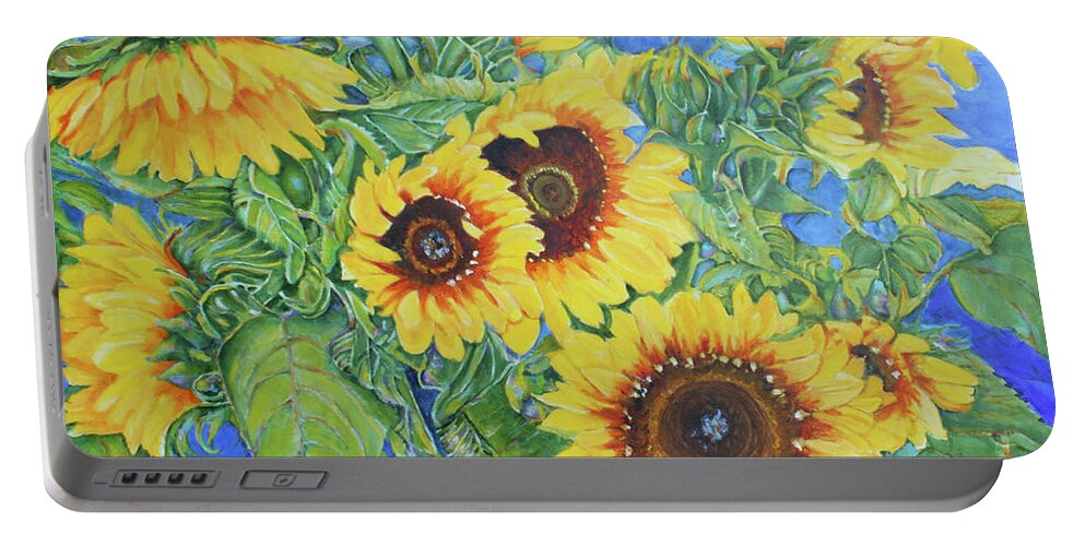 Sunflower Portable Battery Charger featuring the painting Pot of Gold by Christiane Kingsley