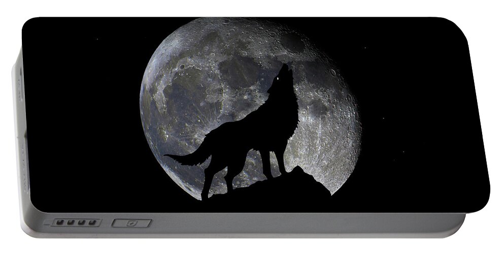 Bloodred Wolf Moon Portable Battery Charger featuring the digital art Pre Blood Red Wolf Supermoon Eclipse 873o by Ricardos Creations