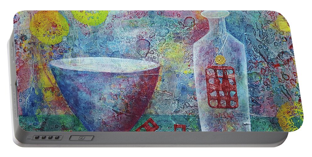  Portable Battery Charger featuring the mixed media Preparations by Diana Hrabosky
