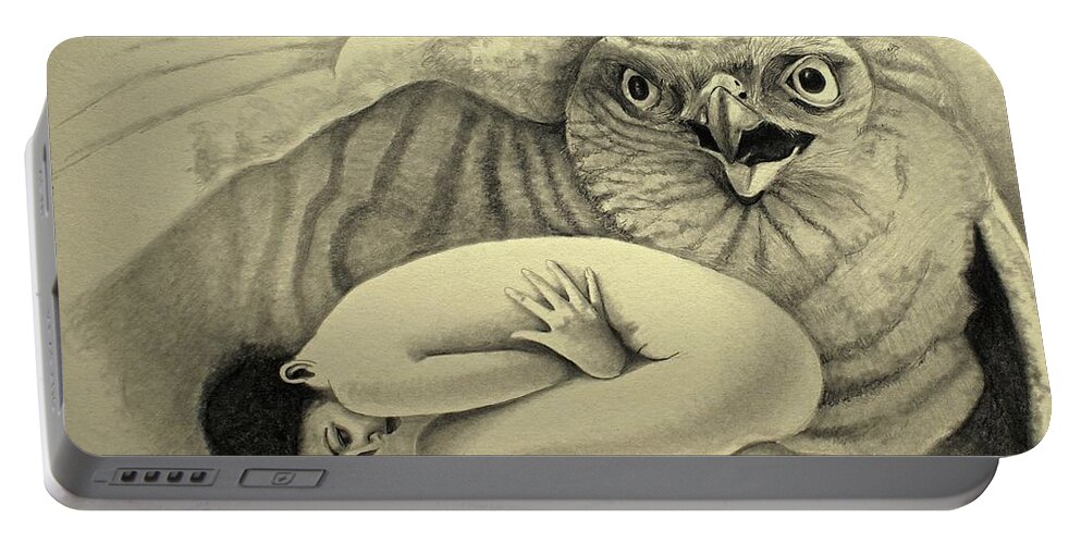 Woman Portable Battery Charger featuring the drawing Prey by Tim Ernst