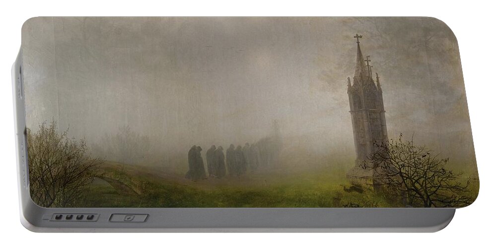 Ernst Ferdinand Oehme Portable Battery Charger featuring the painting Procession in the fog. Oil on canvas -1828- 81.5 x 105.5 cm. by Ernst Ferdinand Oehme