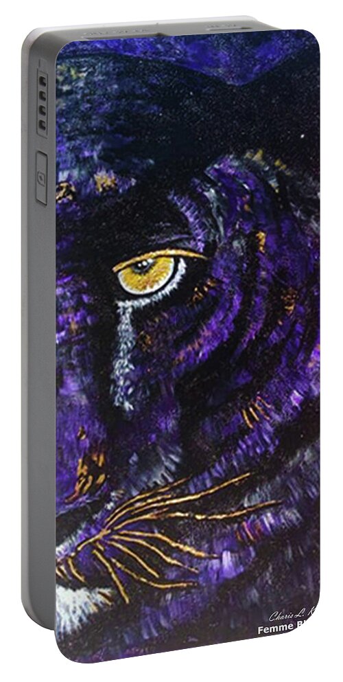 Purple And Gold Pvamu Panther Portable Battery Charger featuring the painting Proud Panther by Femme Blaicasso