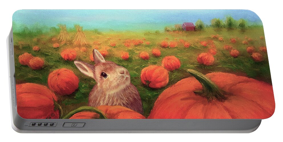 Pumpkin Patch Portable Battery Charger featuring the painting Pumpkin Patch by Yoonhee Ko