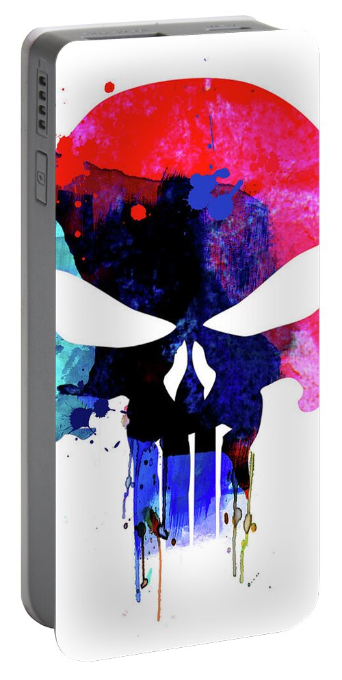 Movies Portable Battery Charger featuring the mixed media Punisher Watercolor by Naxart Studio