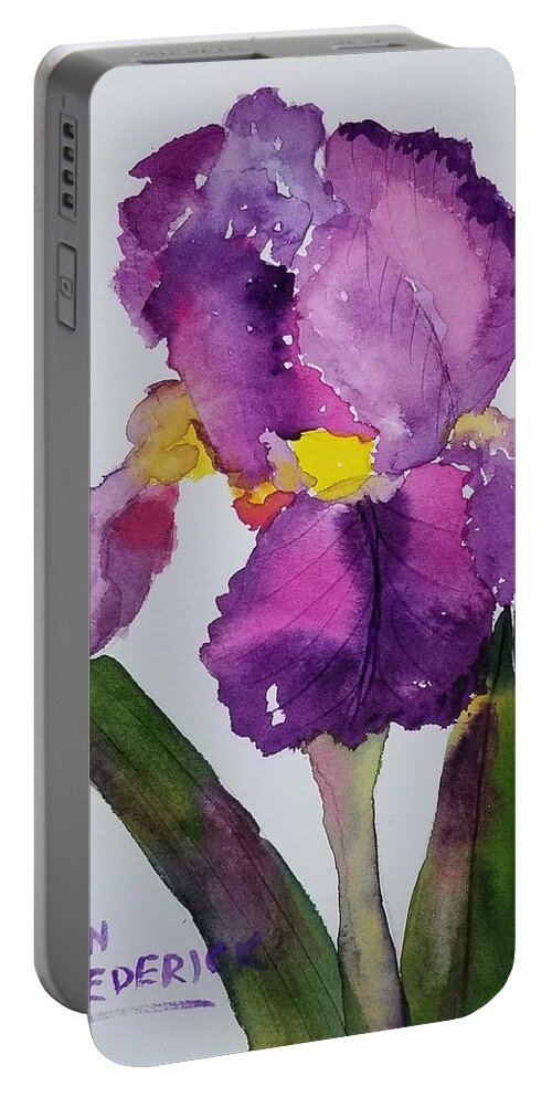Purple Portable Battery Charger featuring the painting Purple Bearded Iris by Ann Frederick