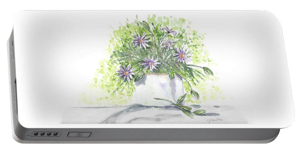 Purple Portable Battery Charger featuring the painting Purple Daisies by Claudette Carlton