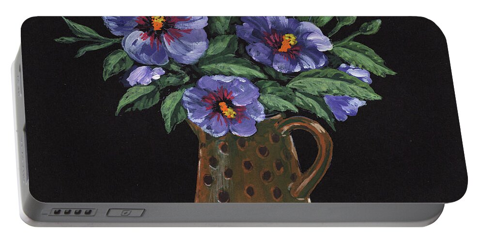 Purple Portable Battery Charger featuring the painting Purple Flowers Polka Dots Vase Floral Impressionism by Irina Sztukowski