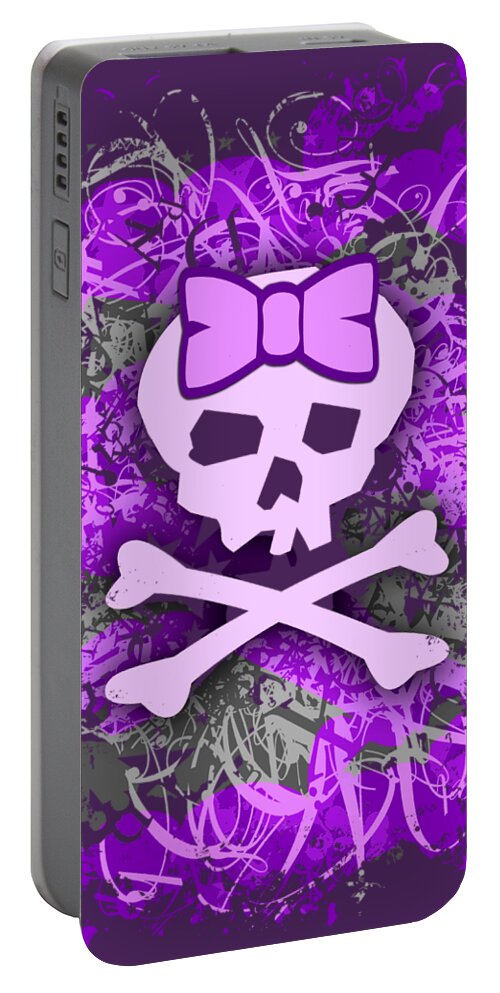 Purple Portable Battery Charger featuring the digital art Purple Girly Skull Graphic by Roseanne Jones