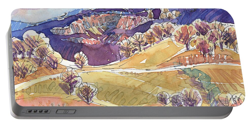 Landscape Portable Battery Charger featuring the painting Purple Mountains, California by Judith Kunzle