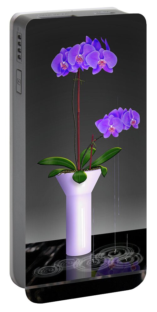 Phalaenopsis Orchids Portable Battery Charger featuring the painting Purple Phalaenopsis Orchids in Vase by David Arrigoni