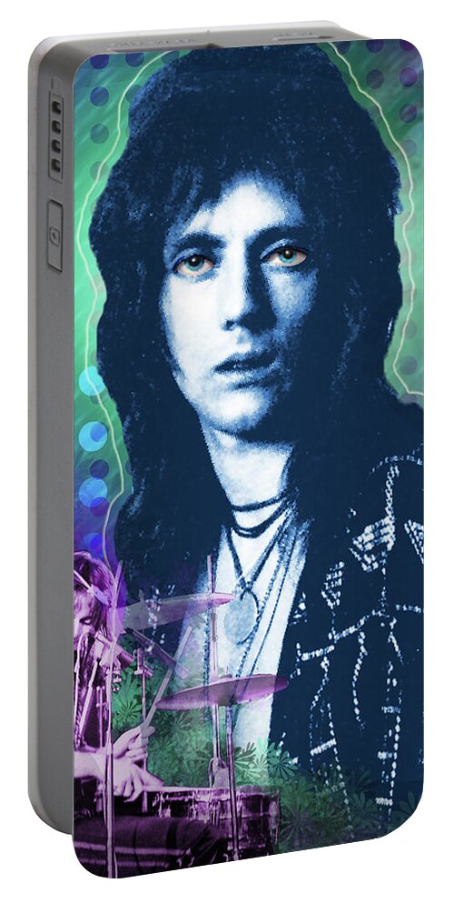 Roger Taylor Portable Battery Charger featuring the painting Queen Drummer Roger Taylor by Victoria De Almeida