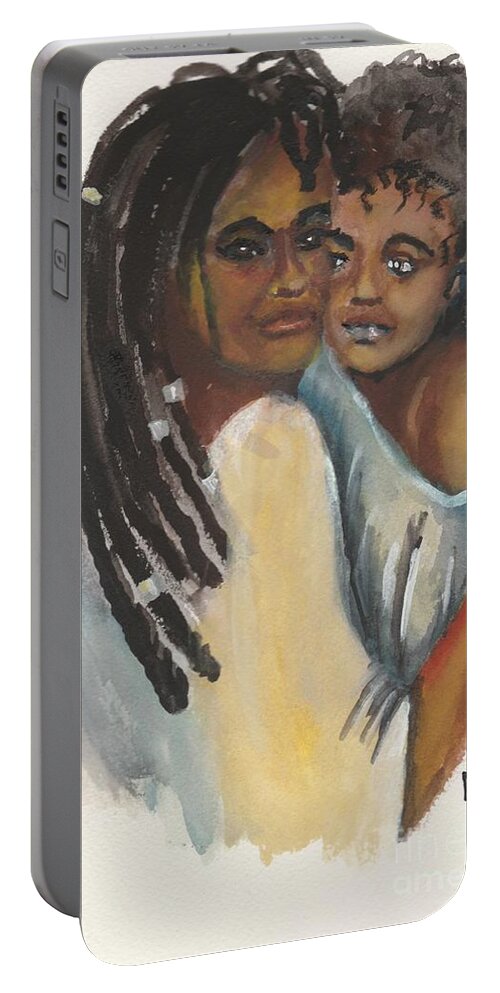 African-american Portable Battery Charger featuring the painting Queen Love by Saundra Johnson