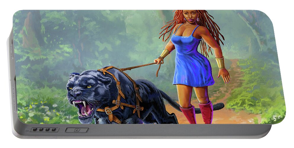 Mother Portable Battery Charger featuring the painting Queen of the Jungle by Anthony Mwangi
