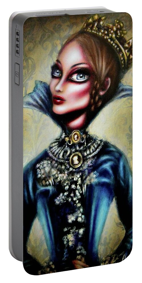 Yellow Portable Battery Charger featuring the painting Queen Victoria and the Corset Era by Tiago Azevedo