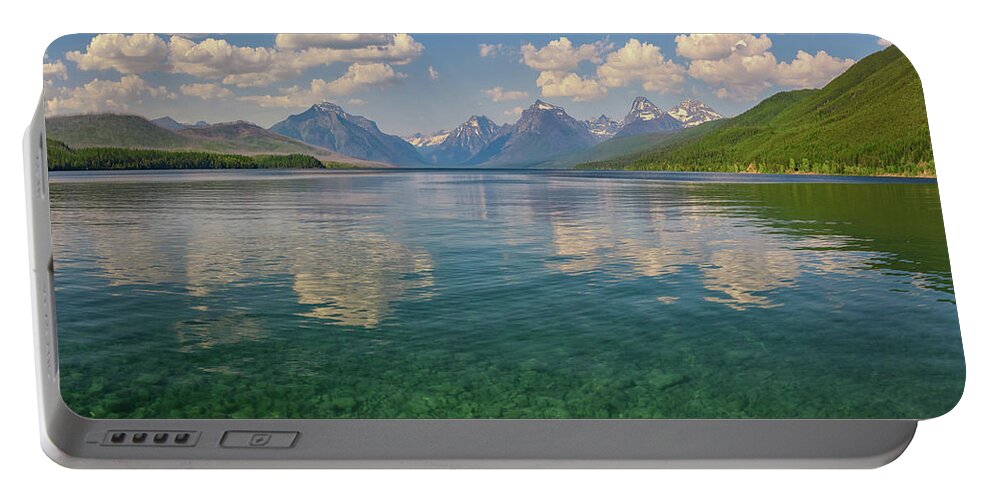 Clouds Portable Battery Charger featuring the photograph Quiet Afternoon at Lake MacDonald by Kristen Wilkinson