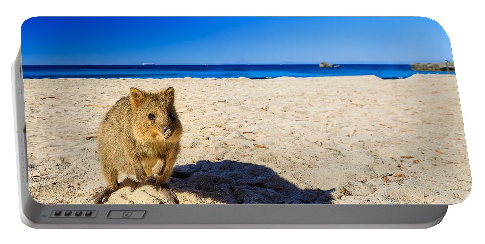 Quokka Portable Battery Charger featuring the photograph Quokka on the beach by Benny Marty