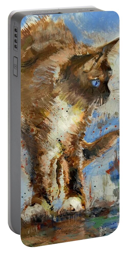 Painting Portable Battery Charger featuring the mixed media Ragdoll kitten cat by Mark Tonelli