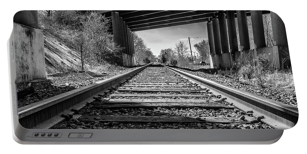 Moorestown Portable Battery Charger featuring the photograph Railroad Tracks by Louis Dallara