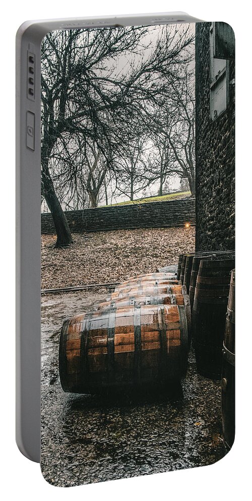  Portable Battery Charger featuring the photograph Rain on Bourbon Barrel by Joseph Caban