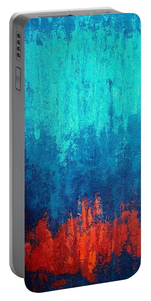 Fire Portable Battery Charger featuring the painting Rain on fire by Asha Sudhaker Shenoy